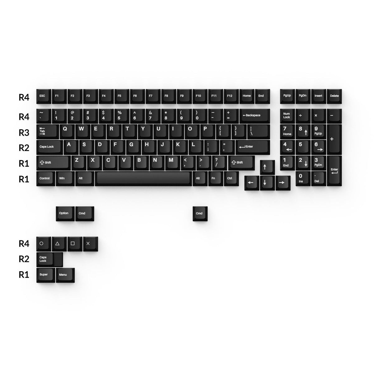 Cherry Profile Double - Shot PBT Set completo Keycaps - Bianco su nero - Wob