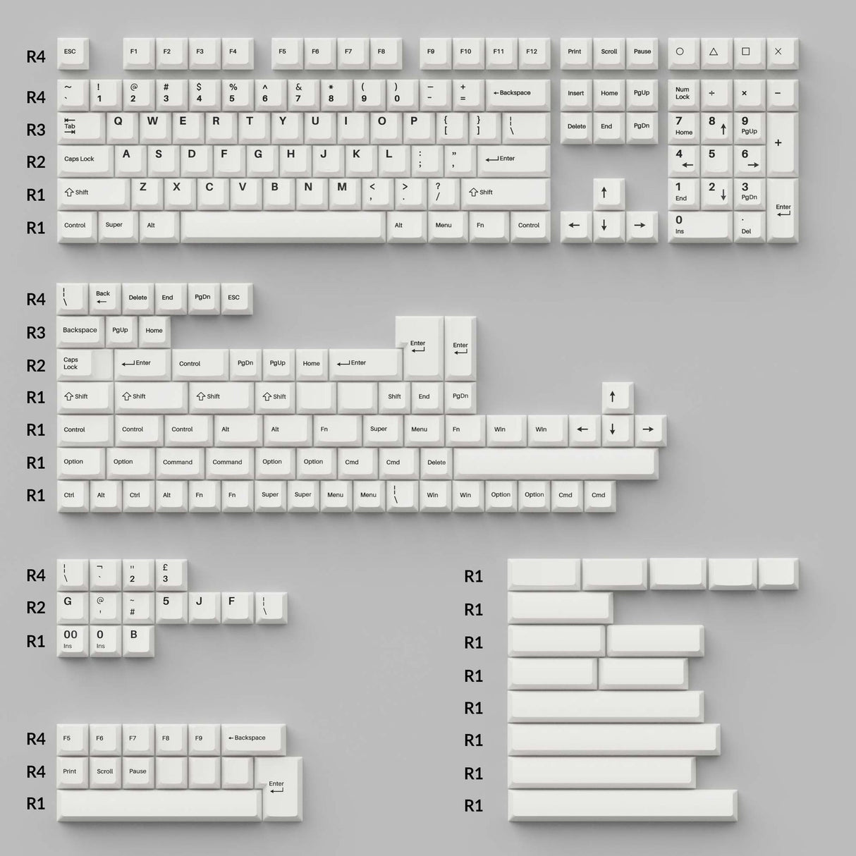 Cherry Profile Double - Shot PBT Set completo Keycaps - Nero su bianco - Fiocco