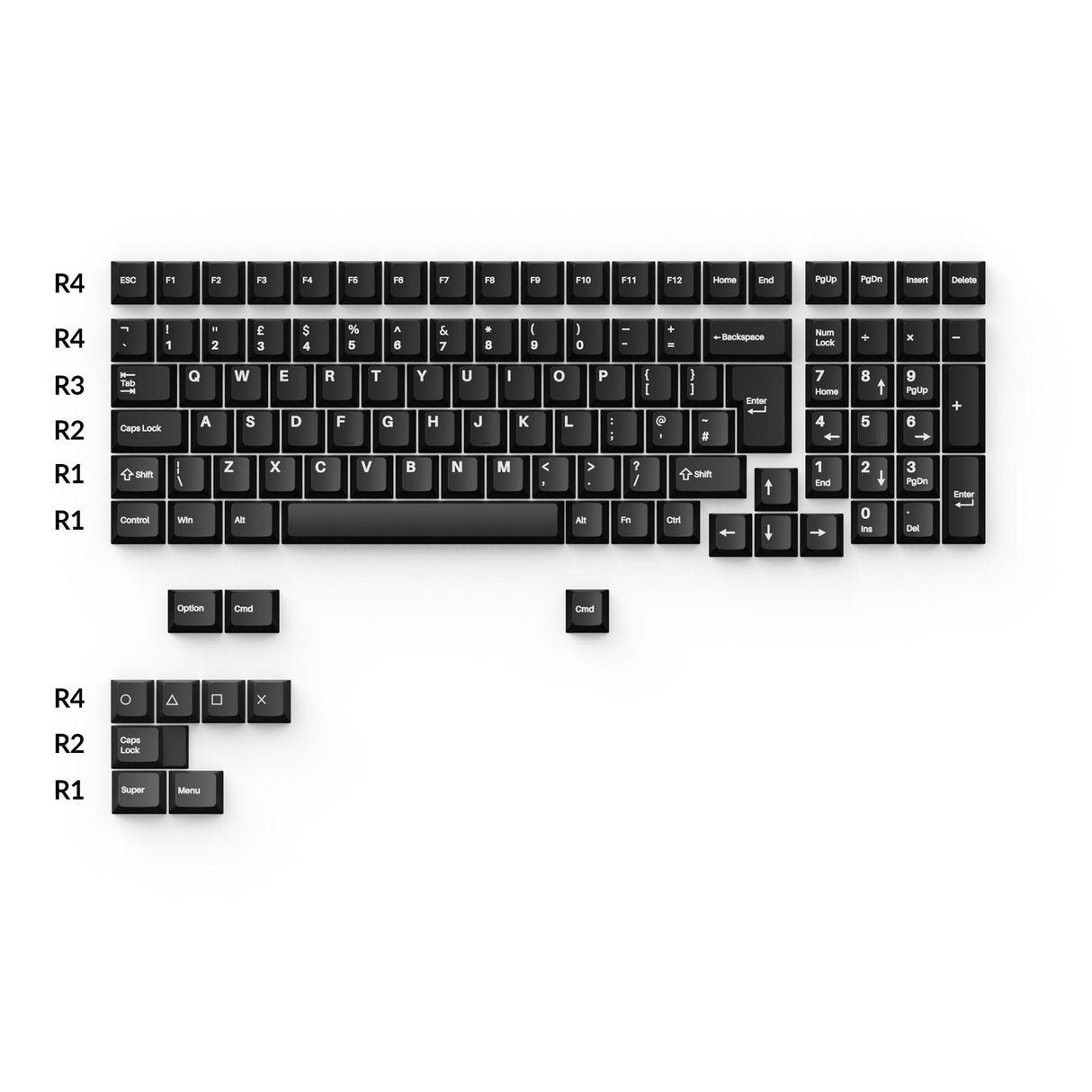 Cherry Profile Double - Shot PBT Set completo Keycaps - Bianco su nero - Wob