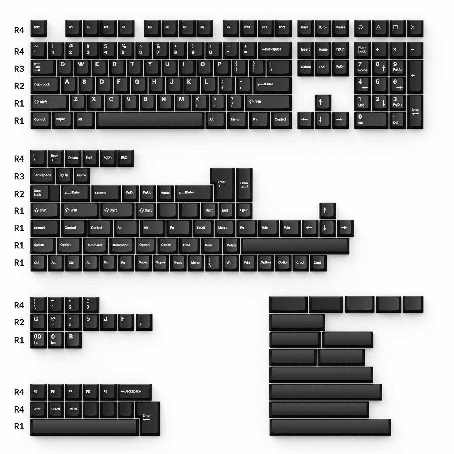 Cherry Profile Double - Shot PBT Set completo Keycaps - Bianco su nero - Wob