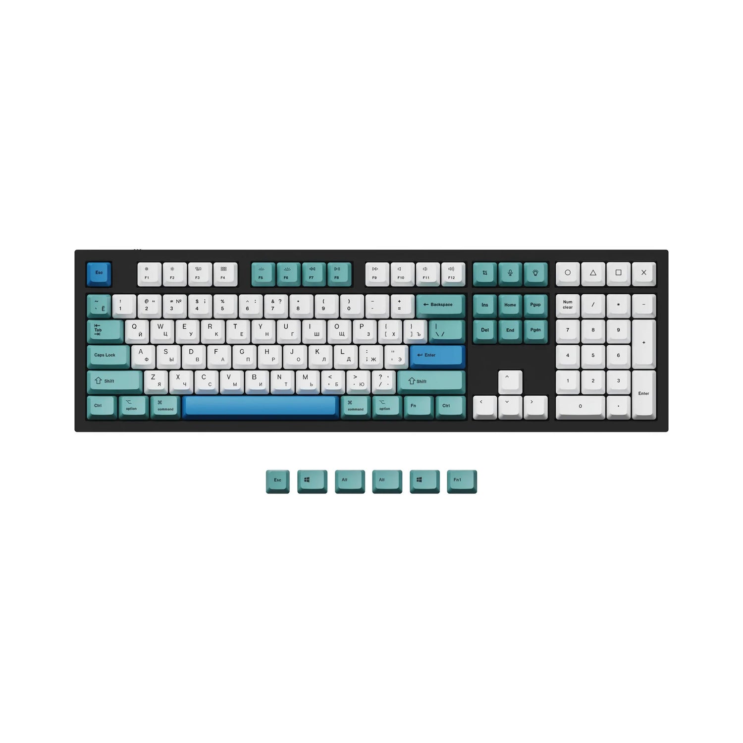 Set copritasti PBT con substrato di colorante OEM ISO e ANSI Q3 e Q4 e Q6 e K8 - Iceberg