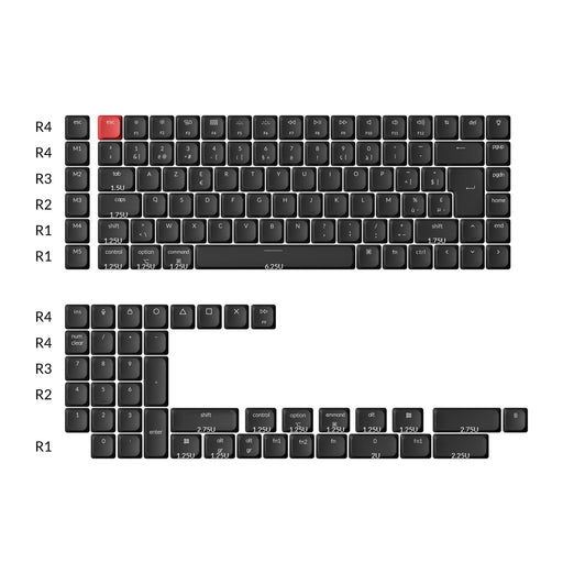 Set completo di keycap ISO LSA in ABS con retroilluminazione trasparente – nero