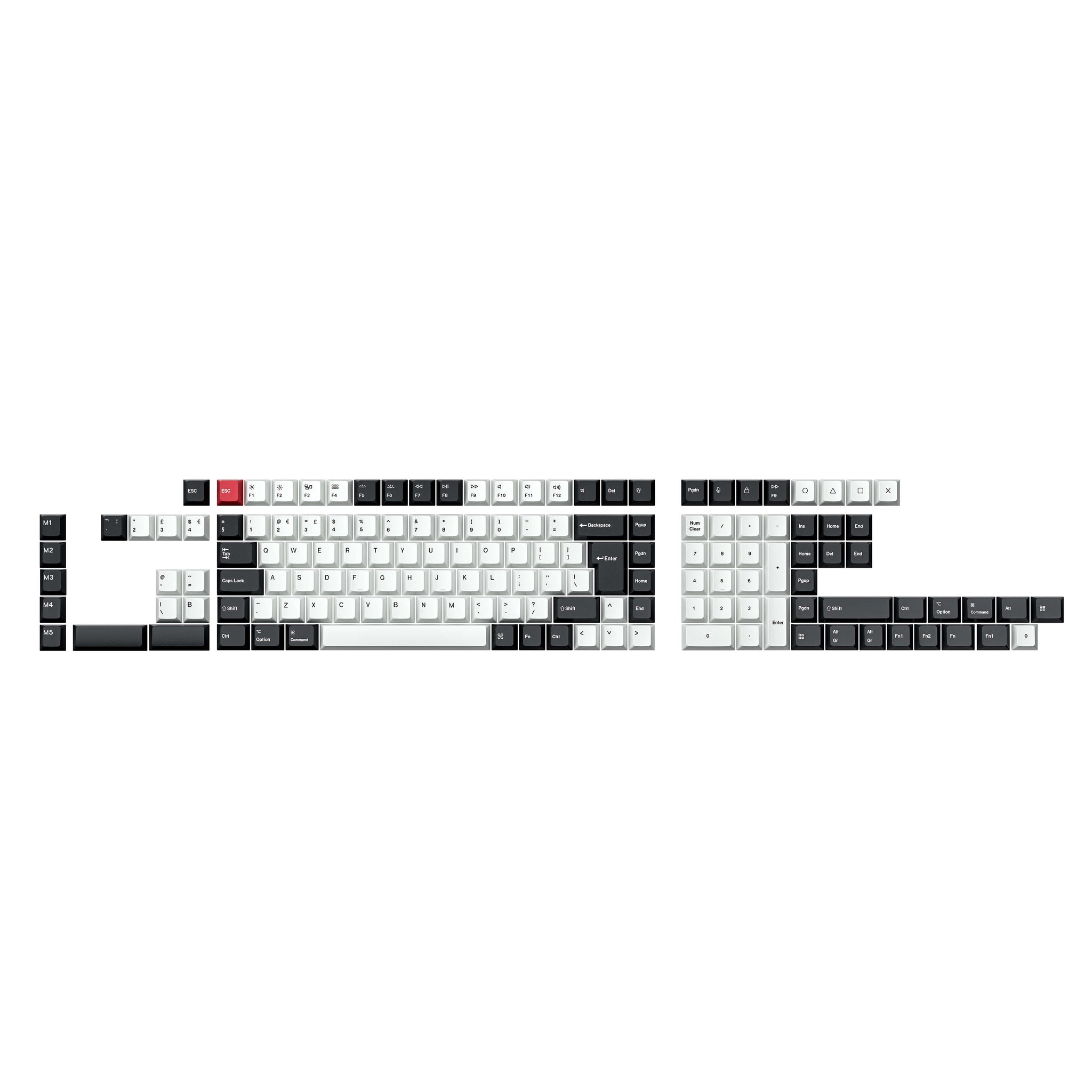 ISO Layout Cherry Profile Dye-Sub PBT Full Keycap Set - Black and White