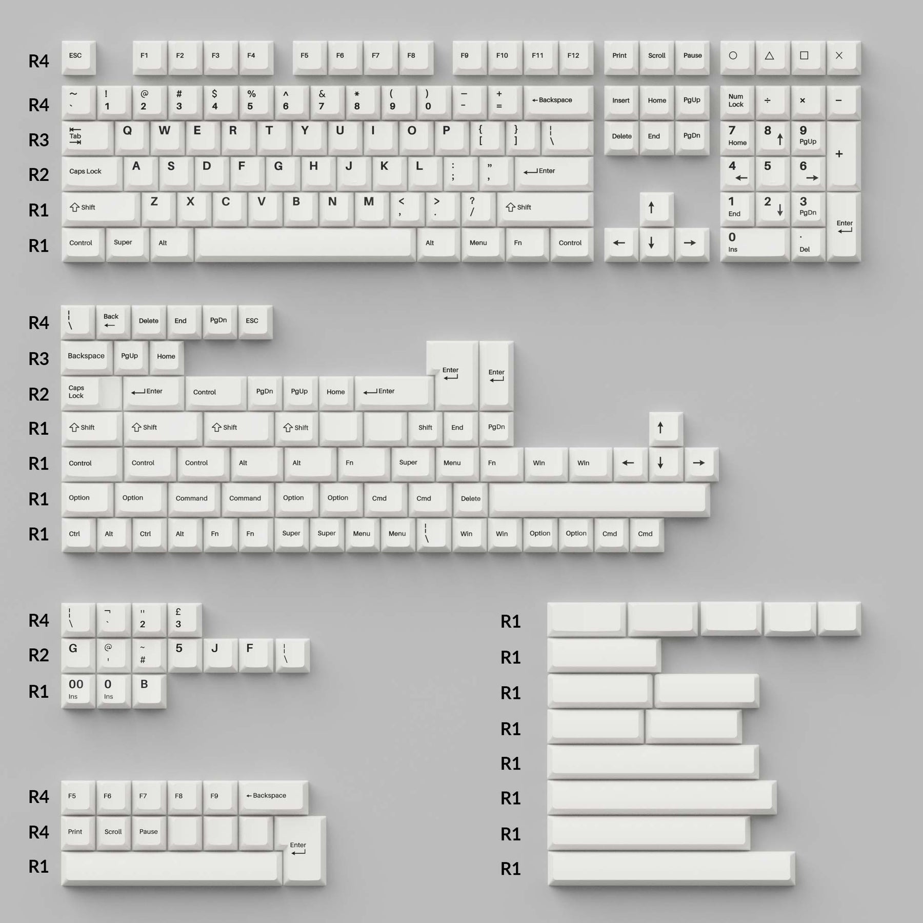 Cherry Profile Double - Shot PBT Set completo Keycaps - Nero su bianco - Fiocco 