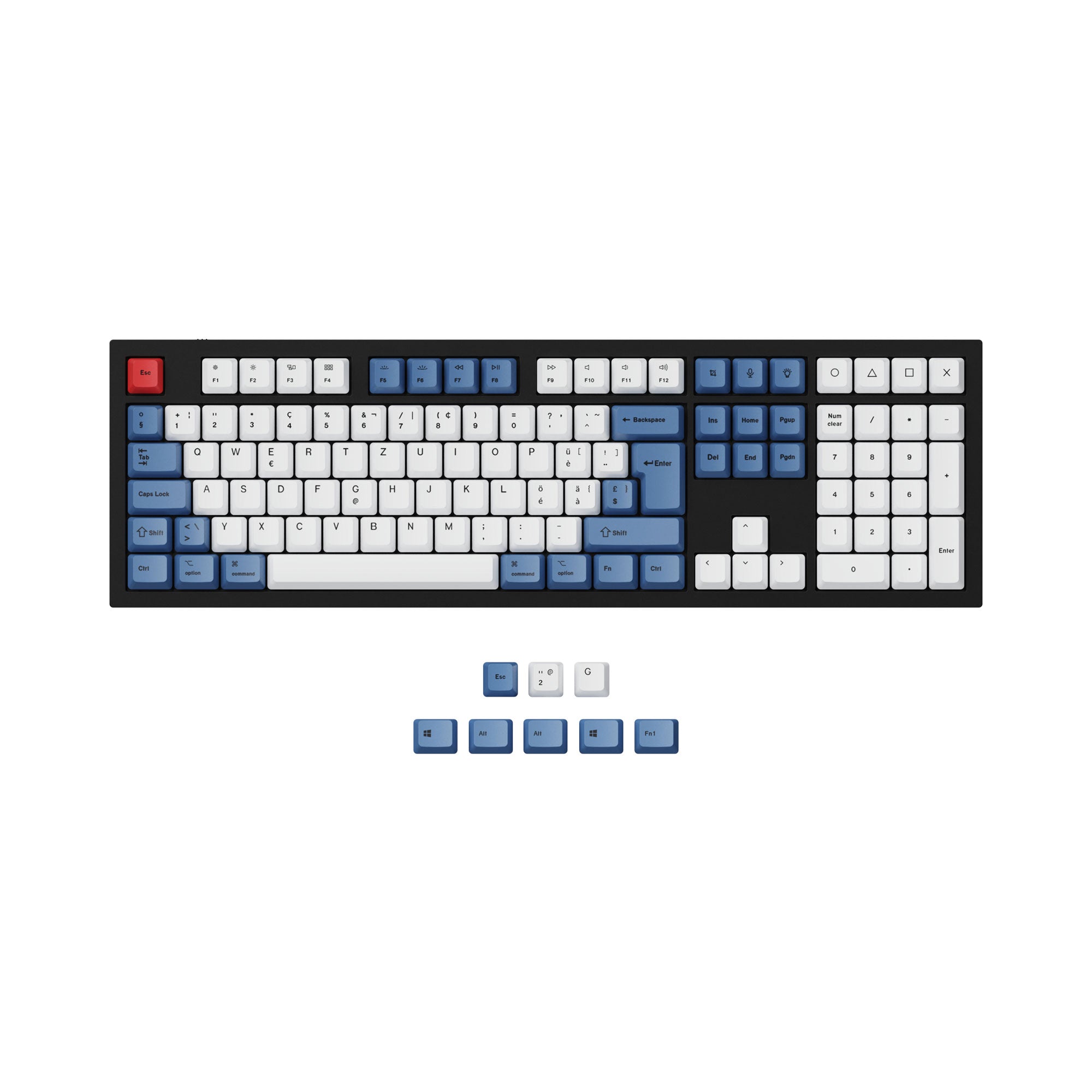 ISO ANSI OEM Dye Sub PBT Keycap Set Blue Color Swiss Layout For Q3 Q4 Q6 K8 Keyboard