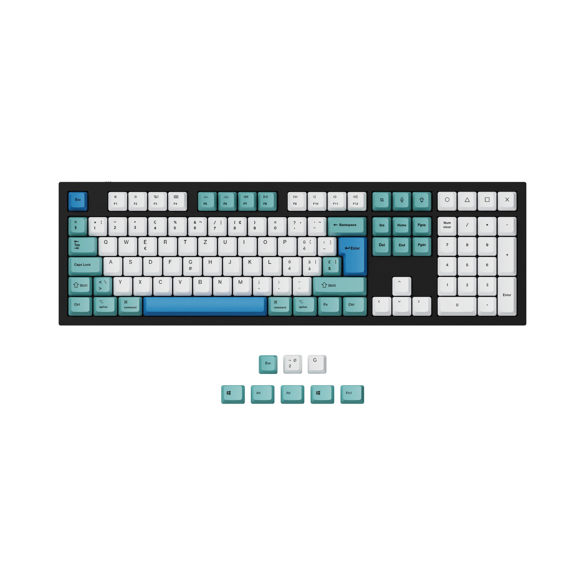 ISO ANSI OEM Dye Sub PBT Keycap Set Iceberg Color Swiss Layout For Q3 Q4 Q6 K8 Keyboard