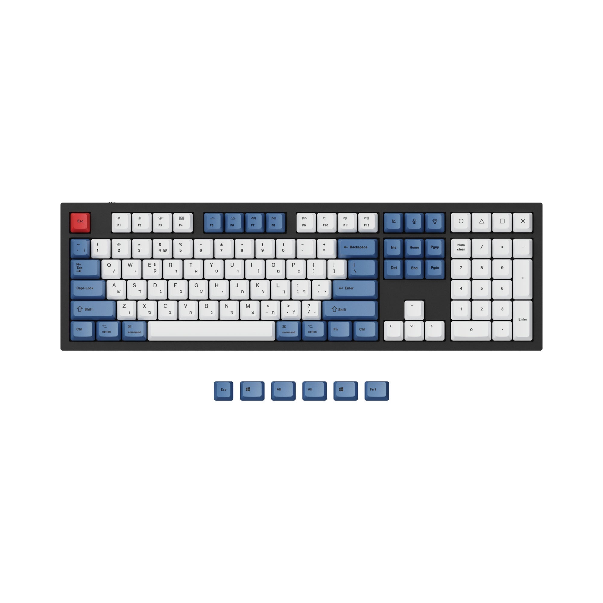 ISO ANSI Layout OEM Dye Sub PBT Keycap Set Blue Color For Q3 Q4 Q6 and K8 Keyboard Hebrew Layout