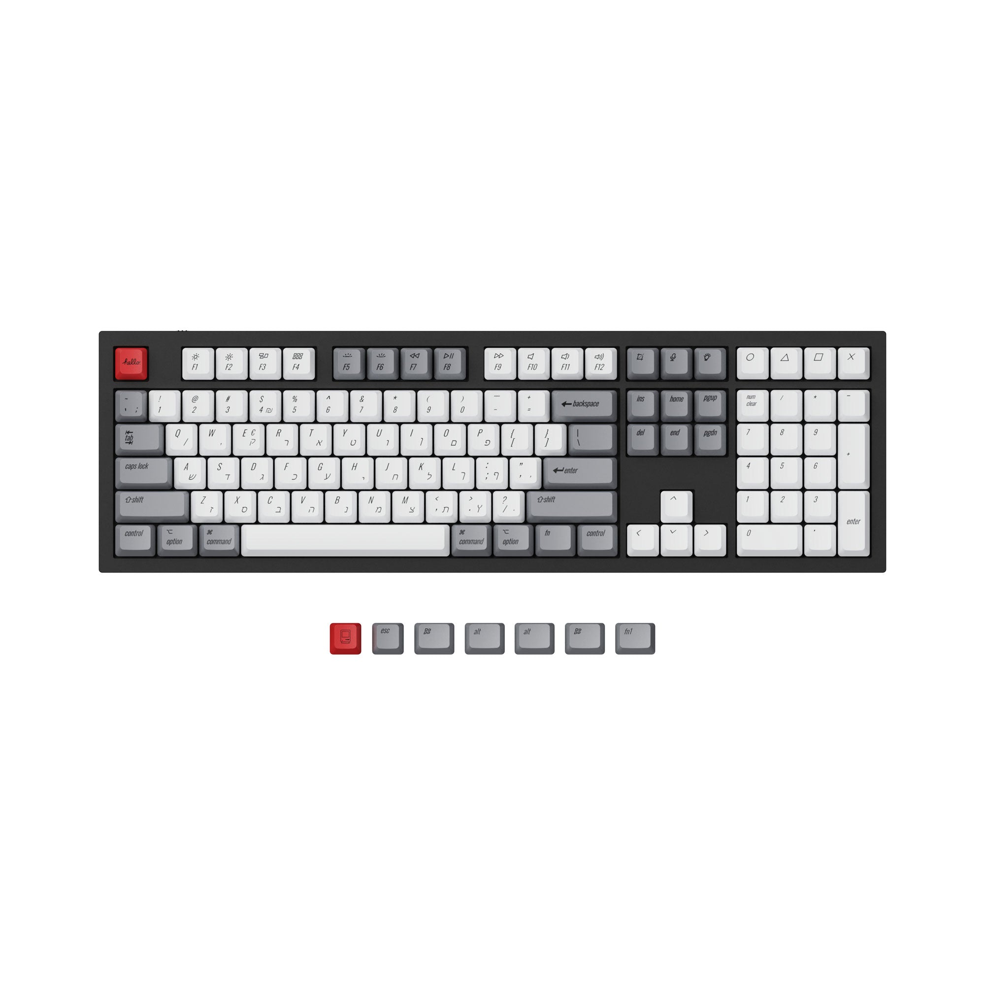 ISO ANSI Layout OEM Dye Sub PBT Keycap Set Retro Color For Q3 Q4 Q6 and K8 Keyboard Hebrew Layout