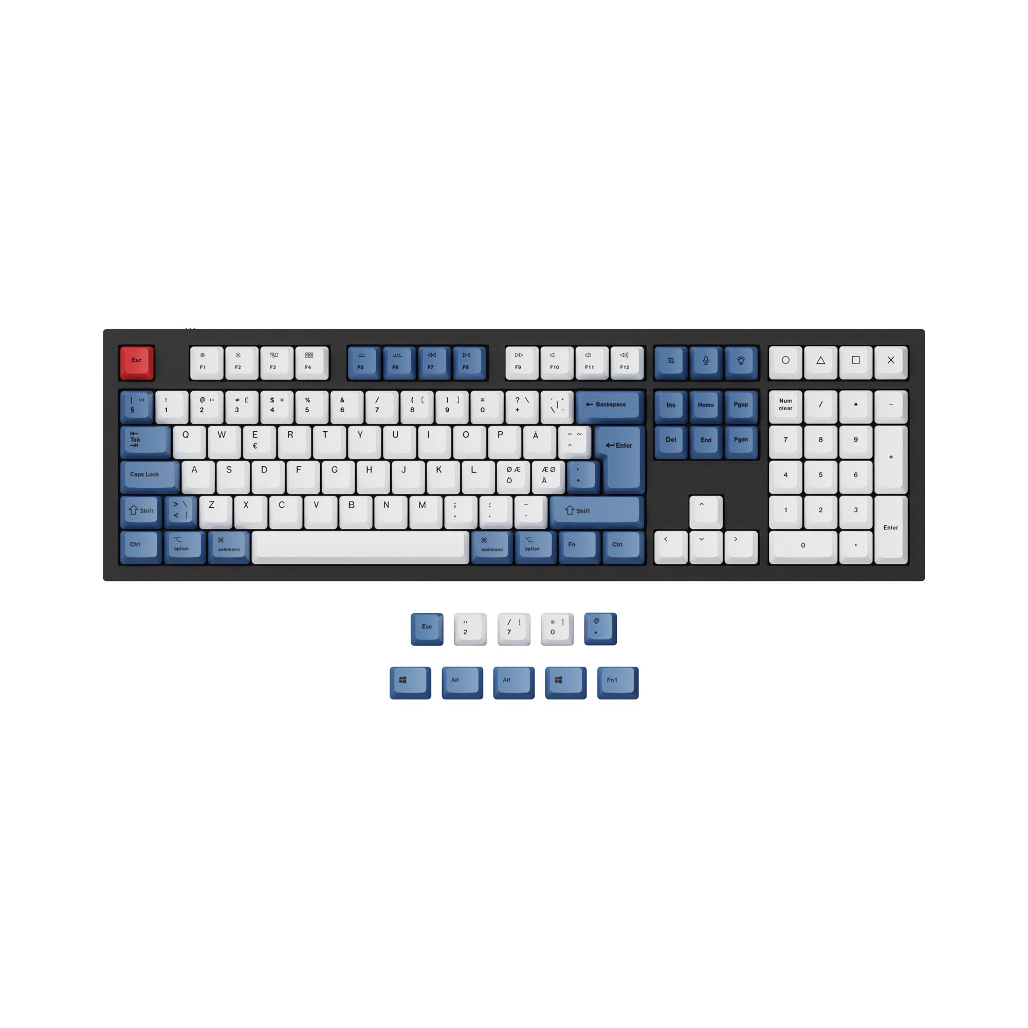 ISO ANSI OEM Dye Sub PBT Keycap Set Blue Color Nordic Layout For Q3 Q4 Q6 K8 Keyboard