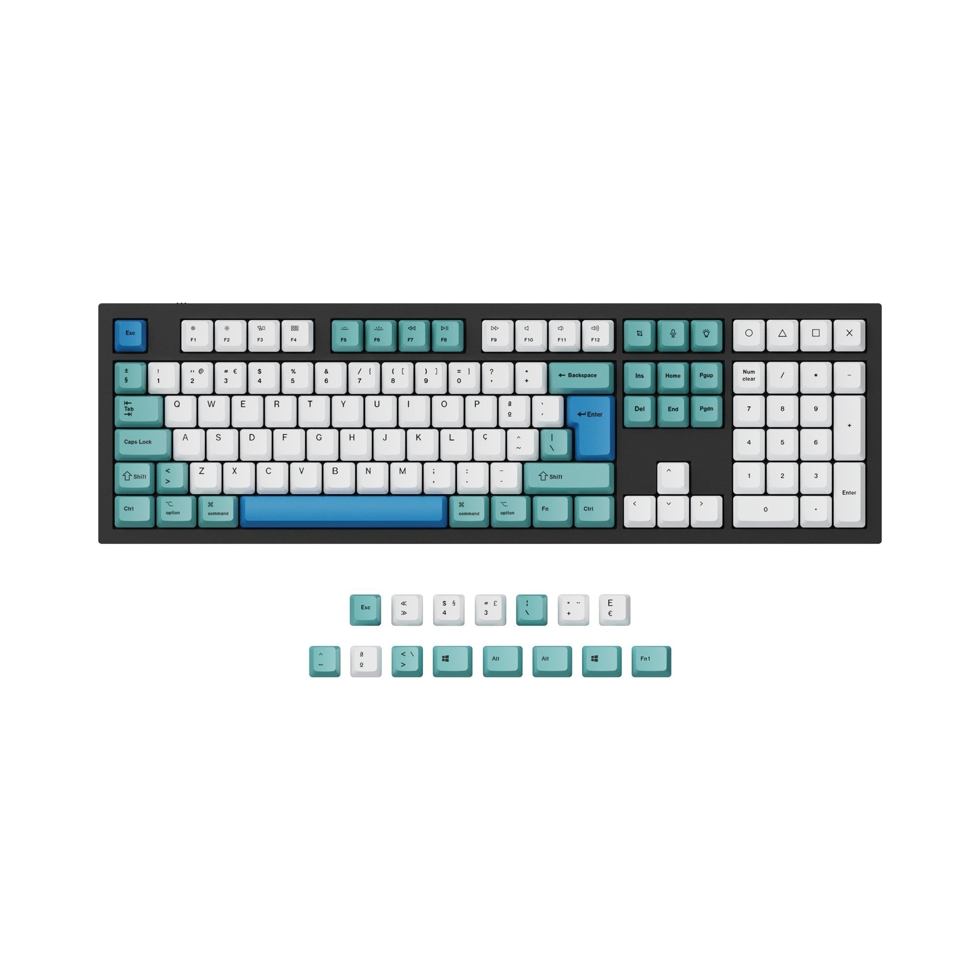 ISO ANSI OEM Dye Sub PBT Keycap Set Iceberg Color For Q3 Q4 Q6 and K8 Keyboard Portuguese PT Layout