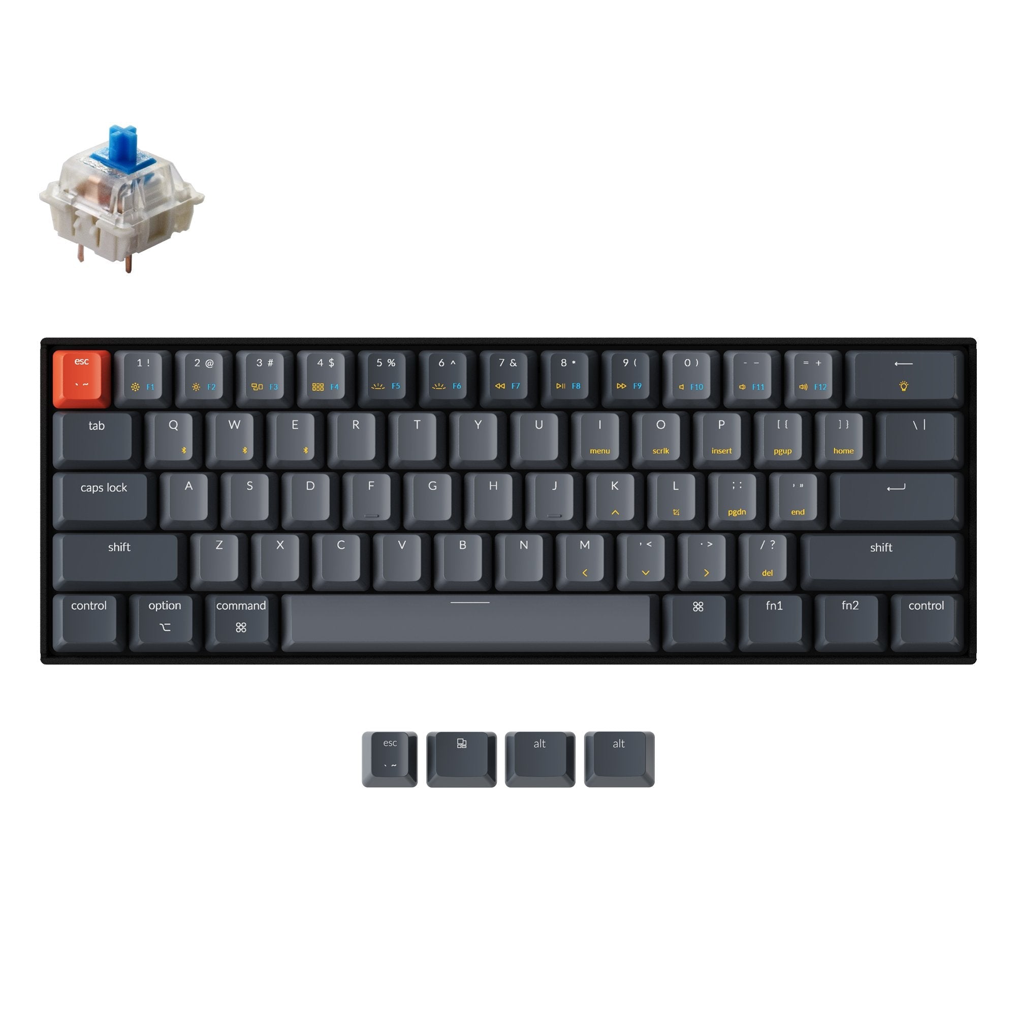 Keychron K12 60% compact hot-swappable wireless mechanical keyboard for Mac and Windows with White RGB backlight Gateron mechanical switch blue