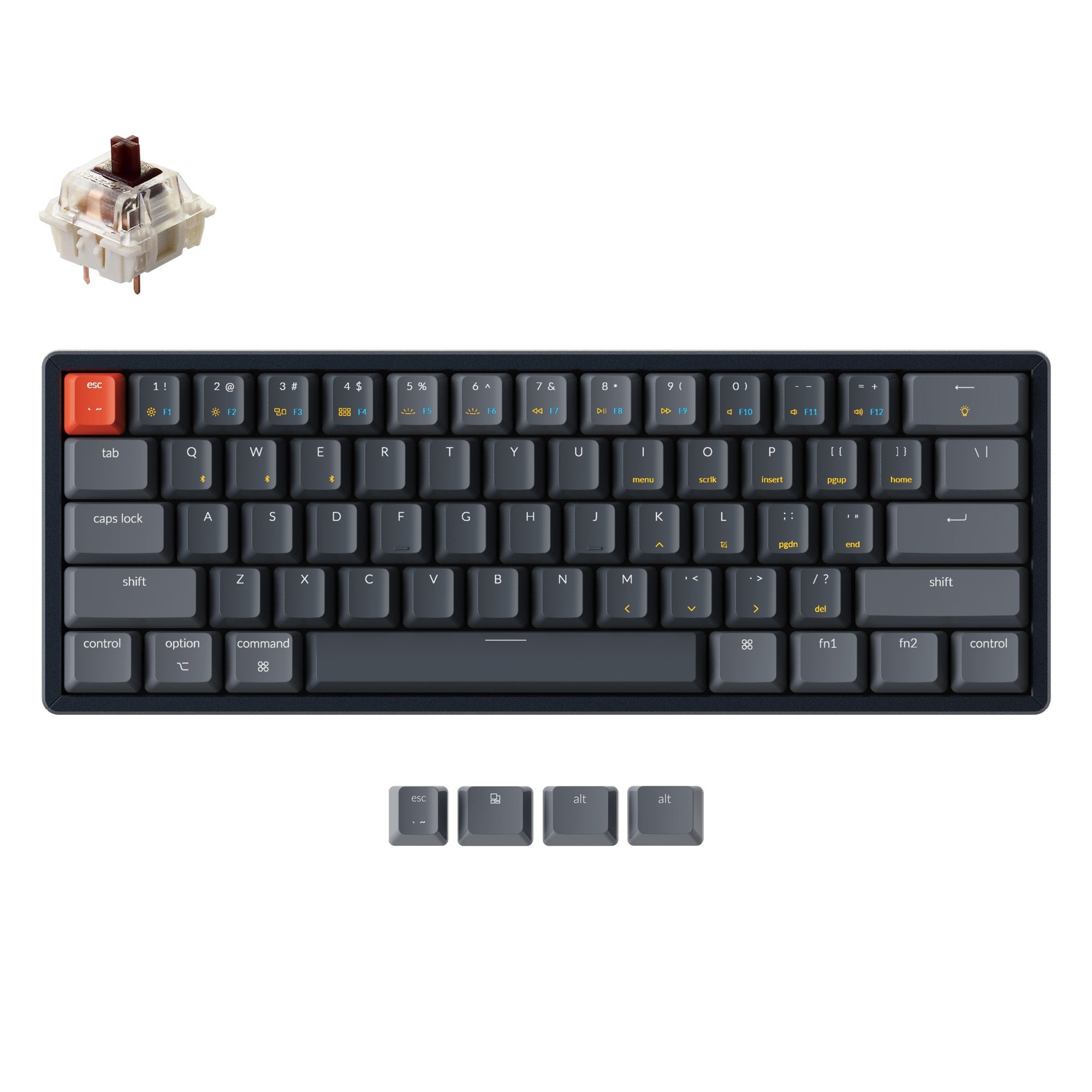 Keychron K12 60% compact hot-swappable wireless mechanical keyboard with aluminum frame for Mac and Windows with White RGB backlight Gateron mechanical switch brown