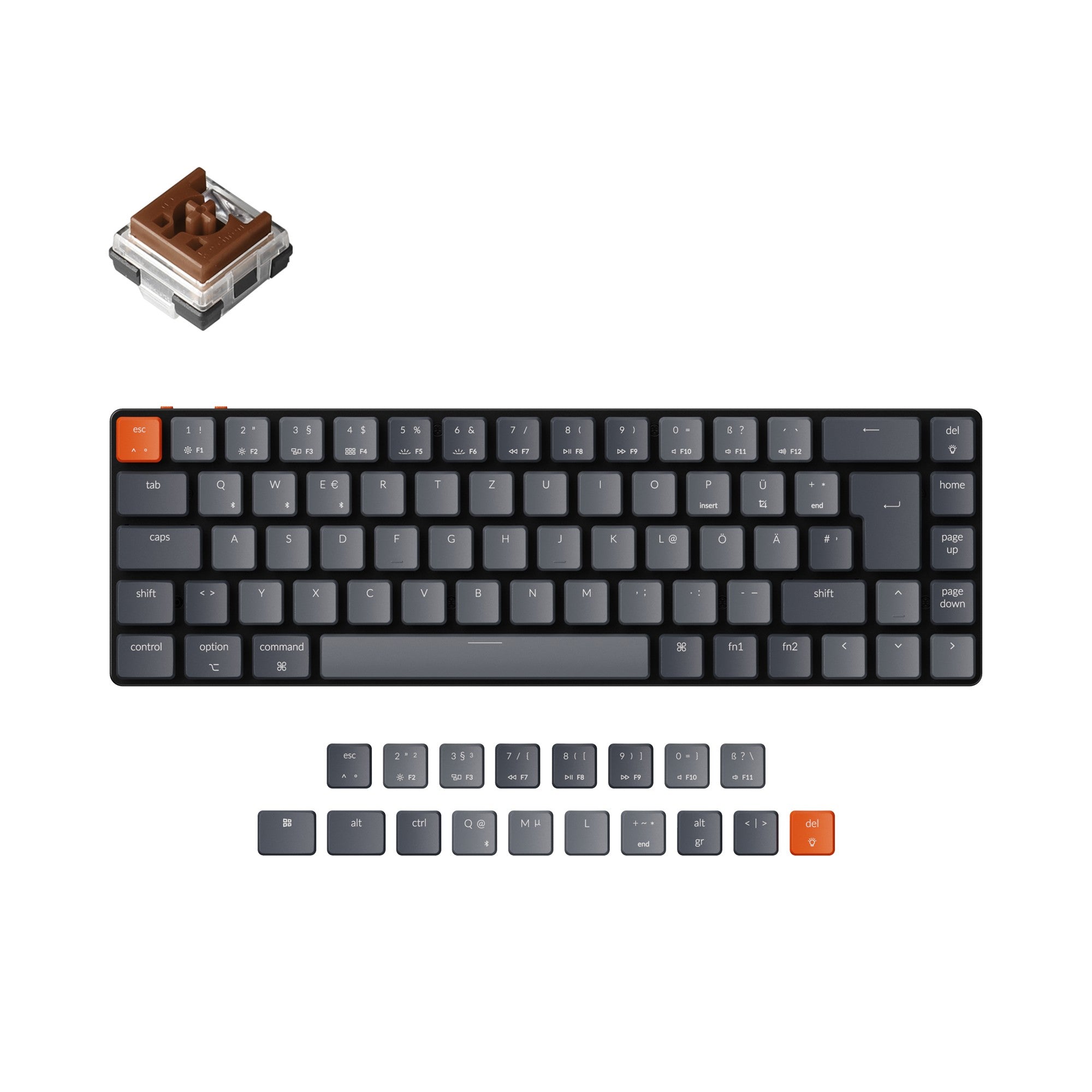 Keychron K7 ultra slim compact wireless mechanical keyboard for Mac Windows low profile Optical brown switch white backlight German ISO DE layout