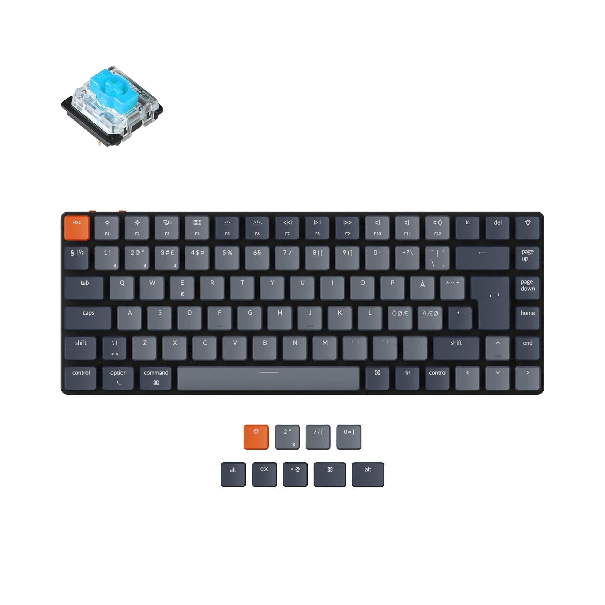 keychron k3 nordic iso layout wireless ultra slim mechanical keyboard low profile gateron blue switch for mac windows